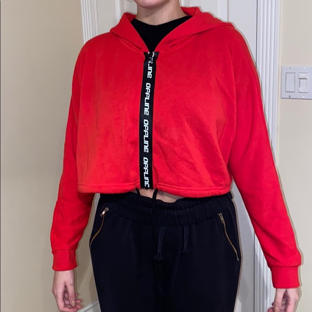 Red forever 21 cropped zip up hoodie